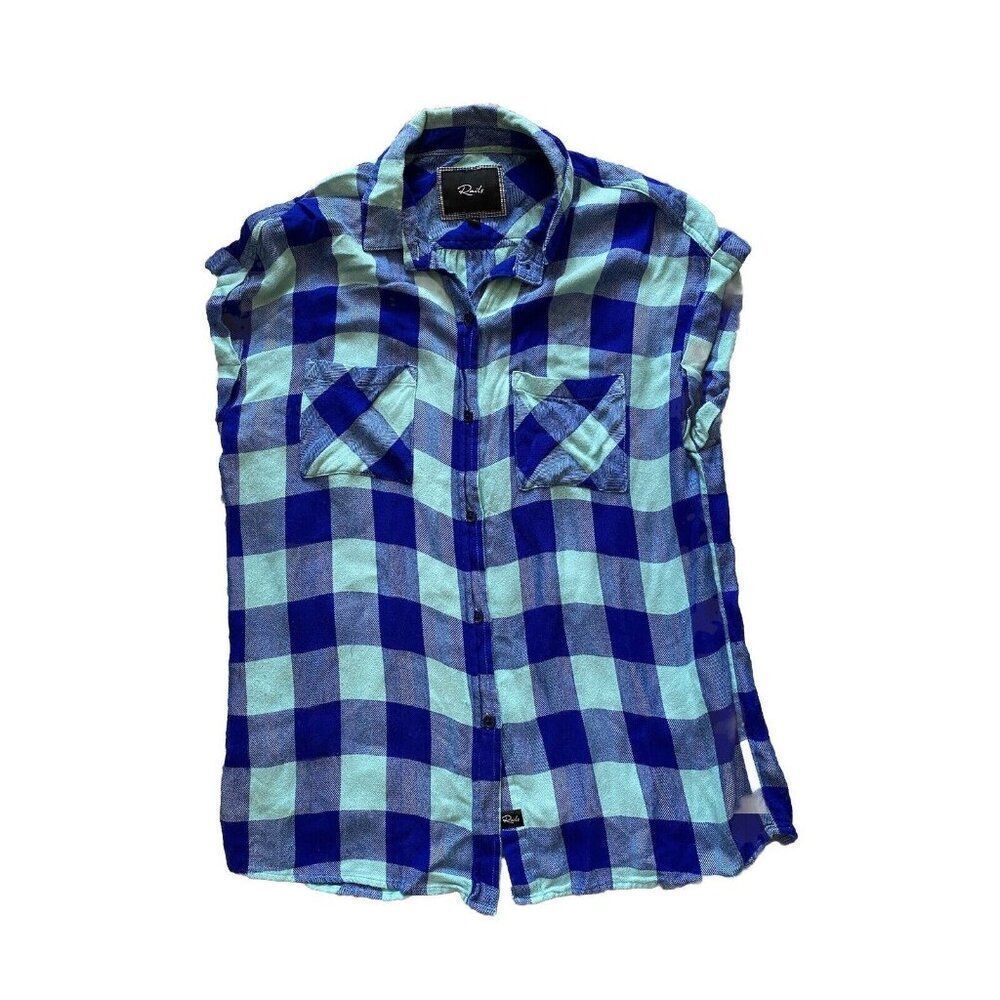 Rails Shirt Top Blouse Checkered Plaid Blue Small Pocketed Sleeveless